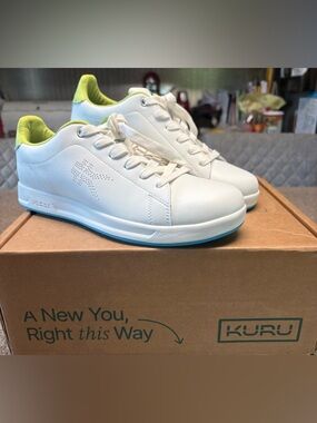 KURU Roam White Sneakers with Lime Lining NWT